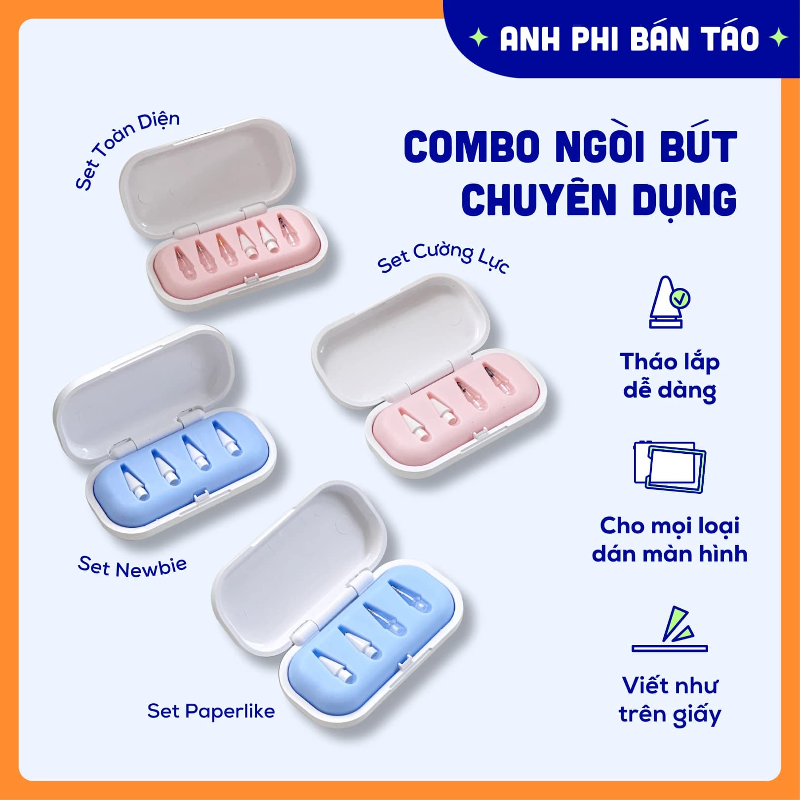 Combo Ngòi Bút Kim Loại Thay Thế Ngòi Kim, Tròn, Bi, Đàn Hồi, 2B – Viết Mượt Mà, Bảo Vệ Màn Hình