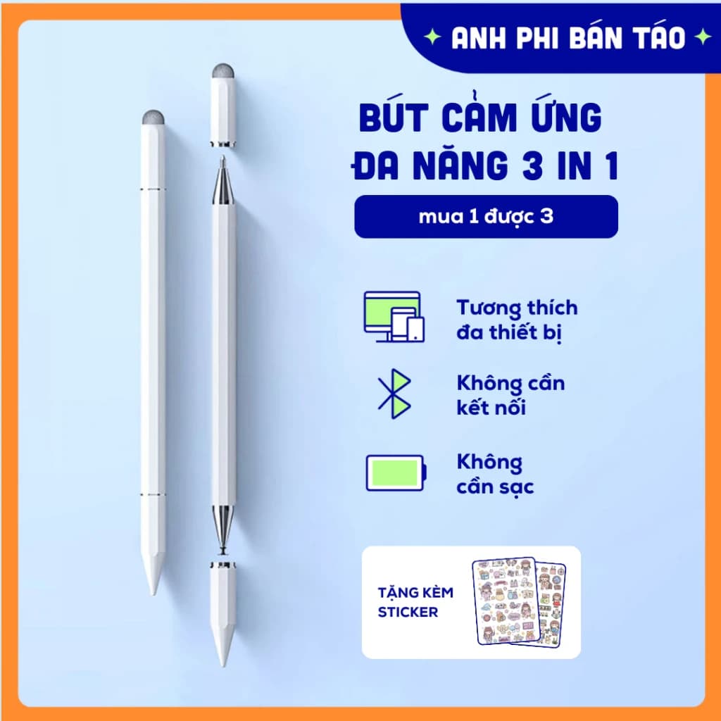 Bút Cảm Ứng Đa Năng 3IN1 Tương Thích Điện Thoại Máy Tính Bảng Laptop