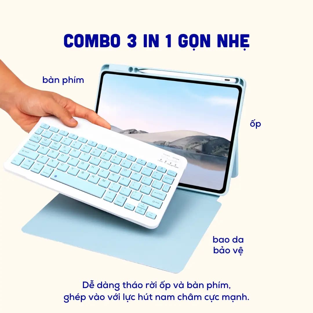 Ốp Bao Da iPad Nam Châm Kèm Bàn Phím Bluetooth