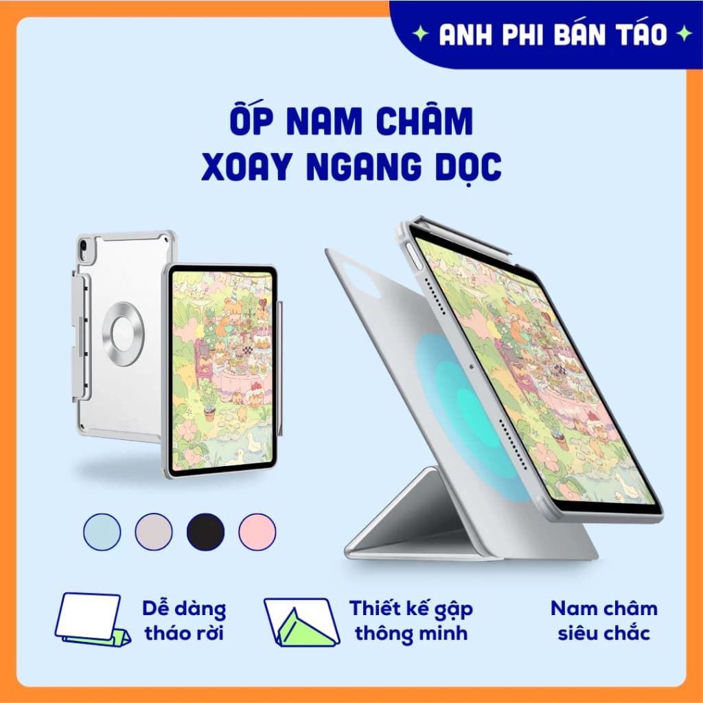 Ốp Case Bao Da Máy Tính Bảng Nam Châm Có Thể Xoay Ngang Dọc Tháo Rời Tiện Lợi