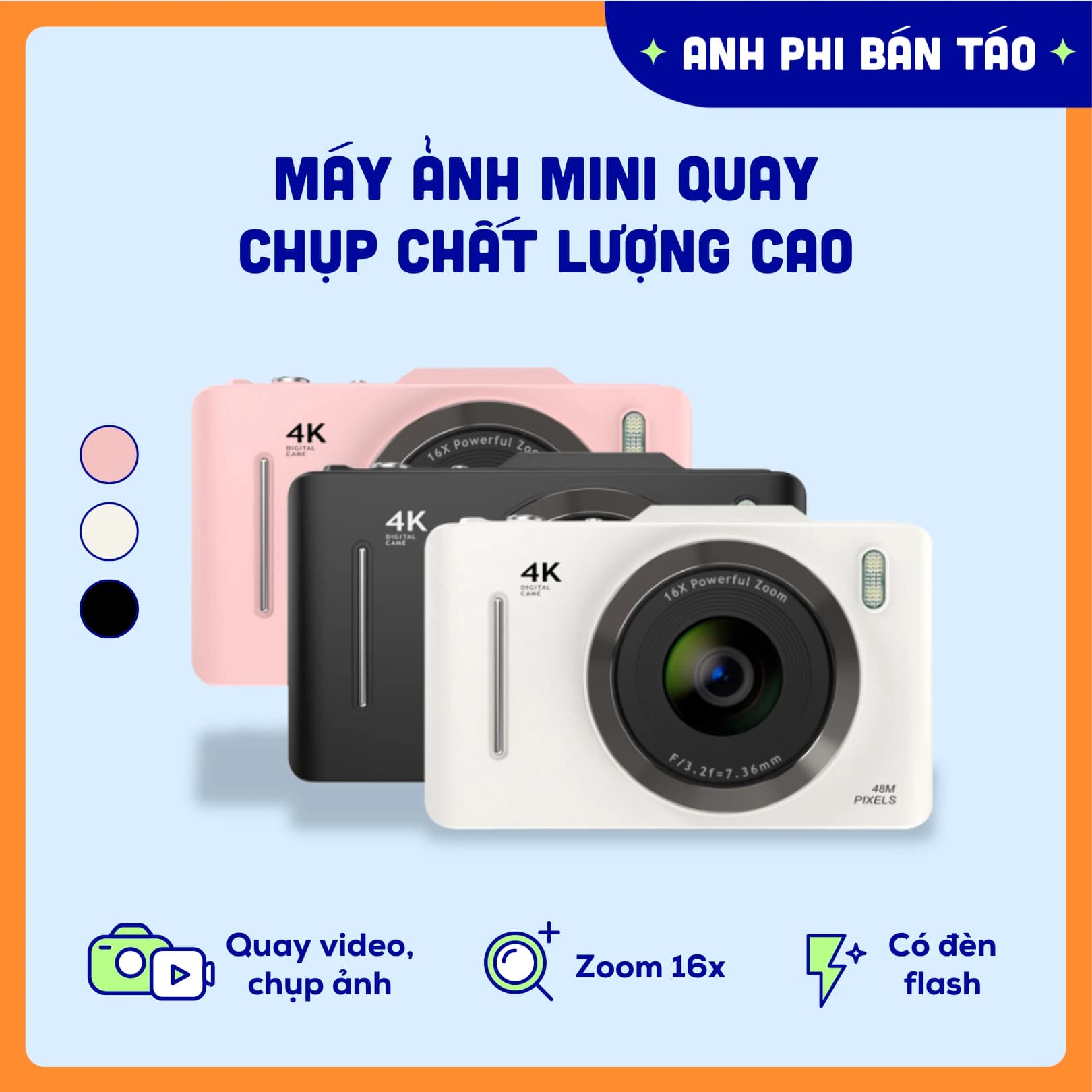 Máy Quay Chụp Ảnh Mini V2 Chất Lượng Hình Ảnh 48MP Nhiều Màu