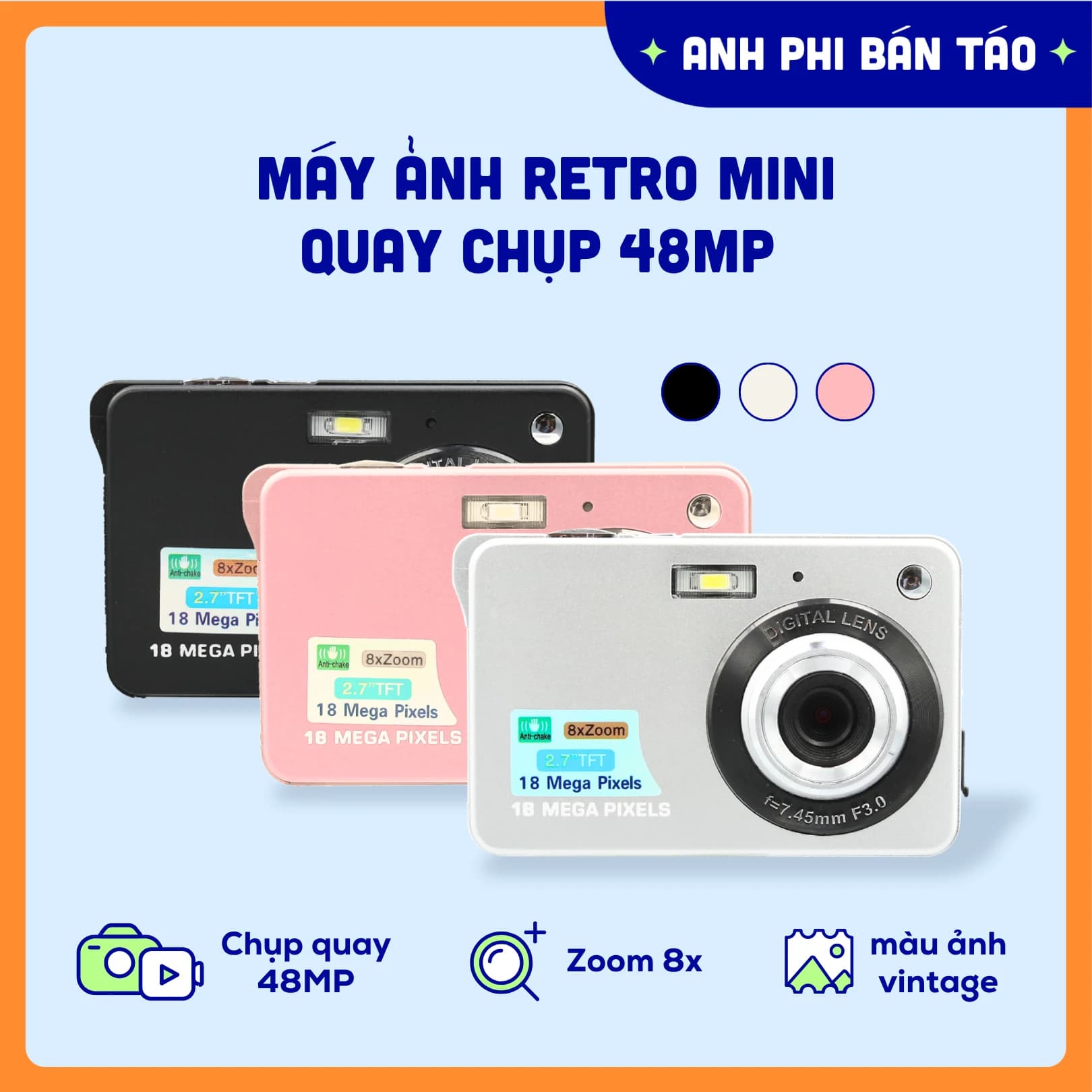 Máy Quay Chụp Ảnh Retro Mini Chất Lượng Hình Ảnh 48MP 