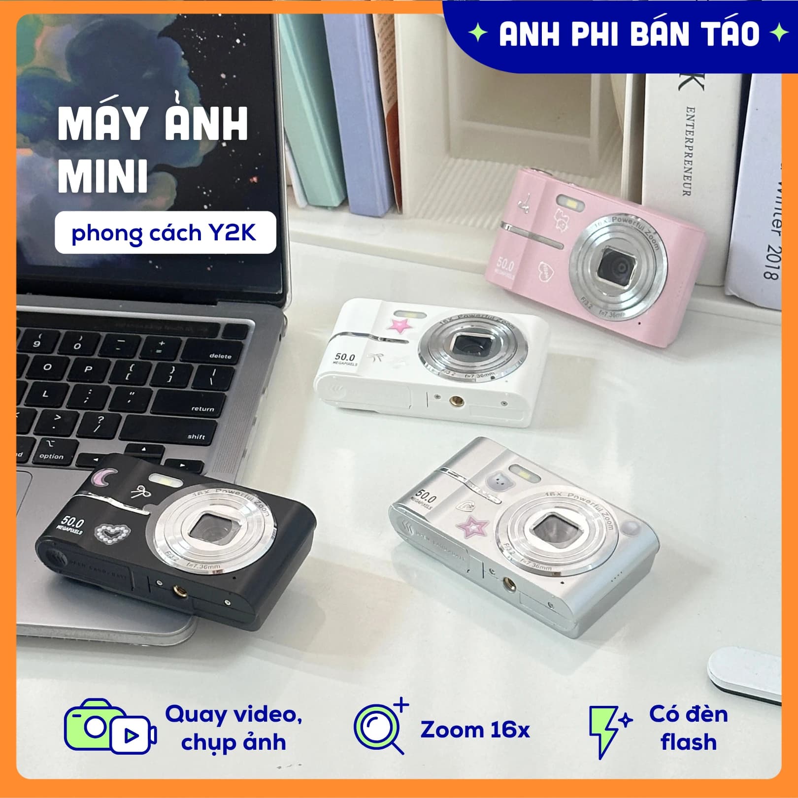 Máy Quay Chụp Ảnh Mini Y2K Chất Lượng Hình Ảnh 50MP