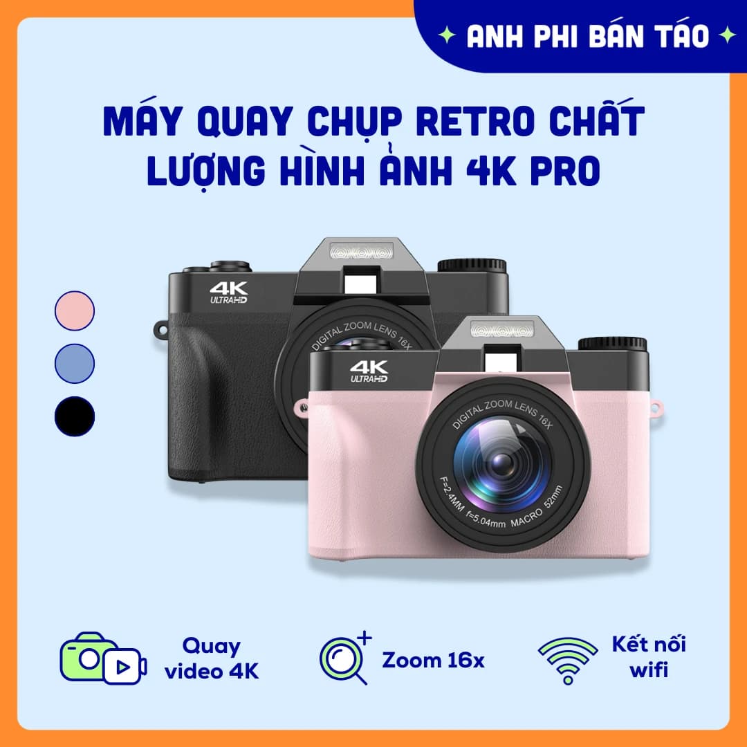 Máy Quay Chụp Ảnh Retro Chất Lượng Hình Ảnh 4K PRO